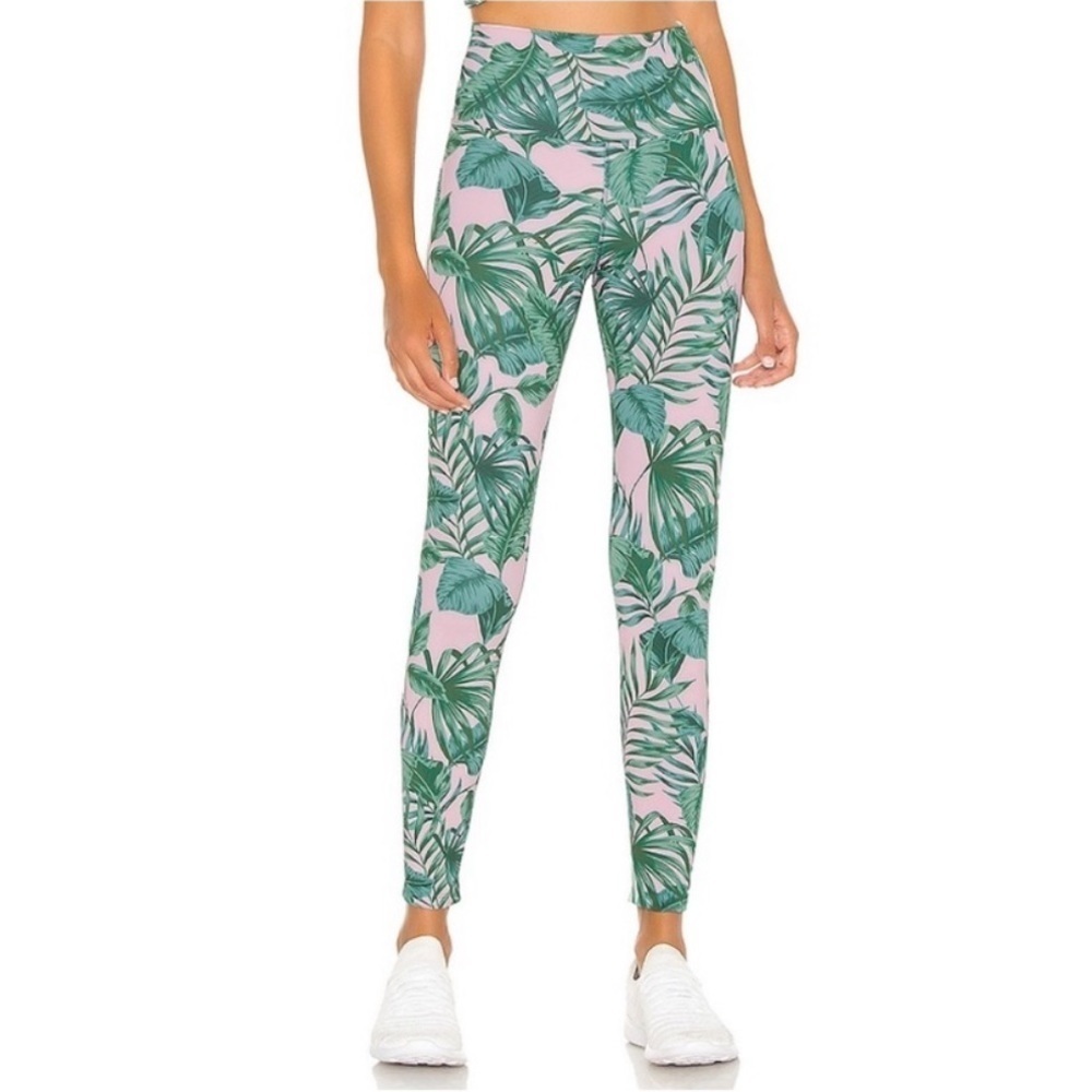 Beach Riot Piper Leggings In Palm Leaf Pink Green High Waisted Rise